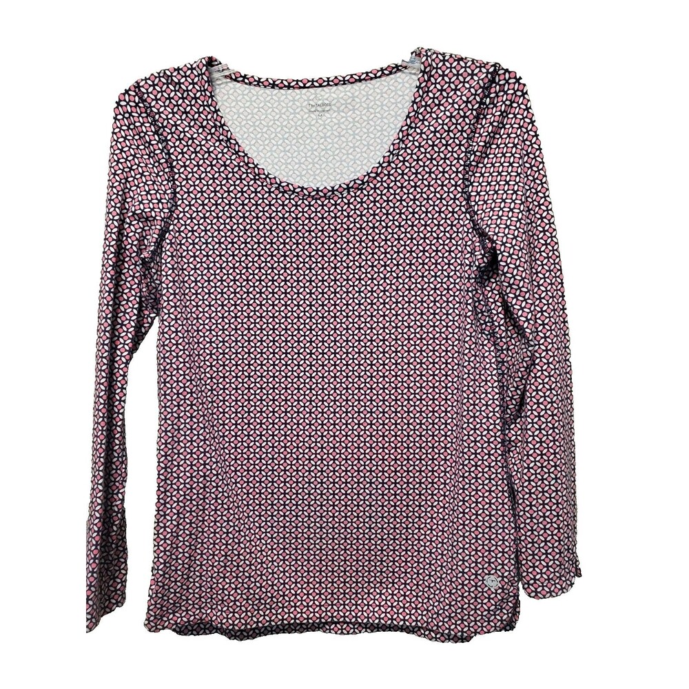 T by Talbots Cotton Blend Geo Print Seam Detail Long Sleeve Scoop Neck Top MED